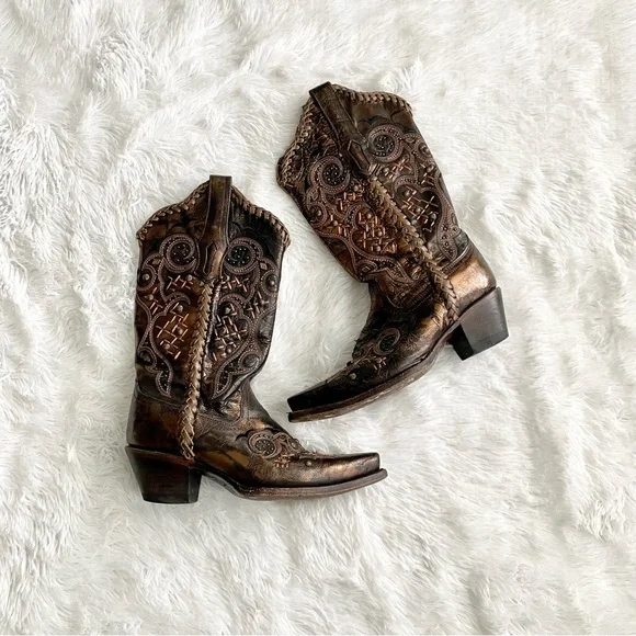 CORRAL Leather Laced Studded Embroidered Snip Toe Cowgirl Boots R1217 western - Picture 3 of 11